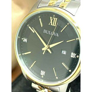 Bulova Women's Watch 98P198 Black Dial Diamond Quartz Two Tone Stainless…
